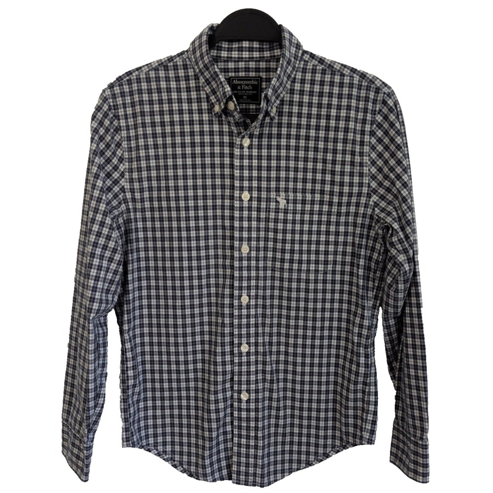 Abercrombie & Fitch Button Down Shirt Men's XS Blue Plaid Moose Y2K Preppy